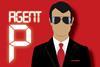 Agent P written in calculator style white text on a red background. A cartoon man in a black suit and red tie is stood on the right of image. He has no facial features but is wearing sunglasses
