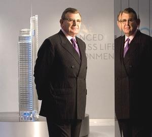 Gerald Ronson with a model of the Heron Tower. 