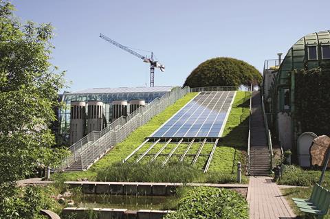 Green office roof solar panels