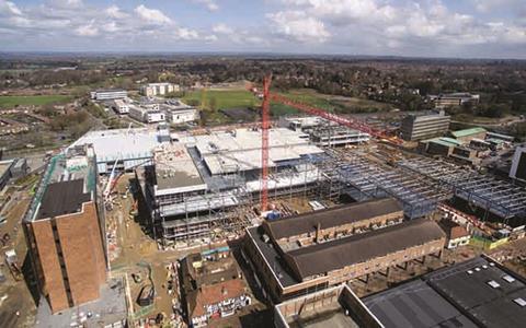 Bracknell under construction with large crane and part-built buildings