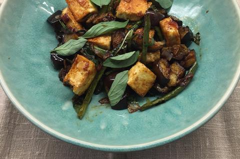 aubergine, green bean and tofu stir fry - Laura Cram